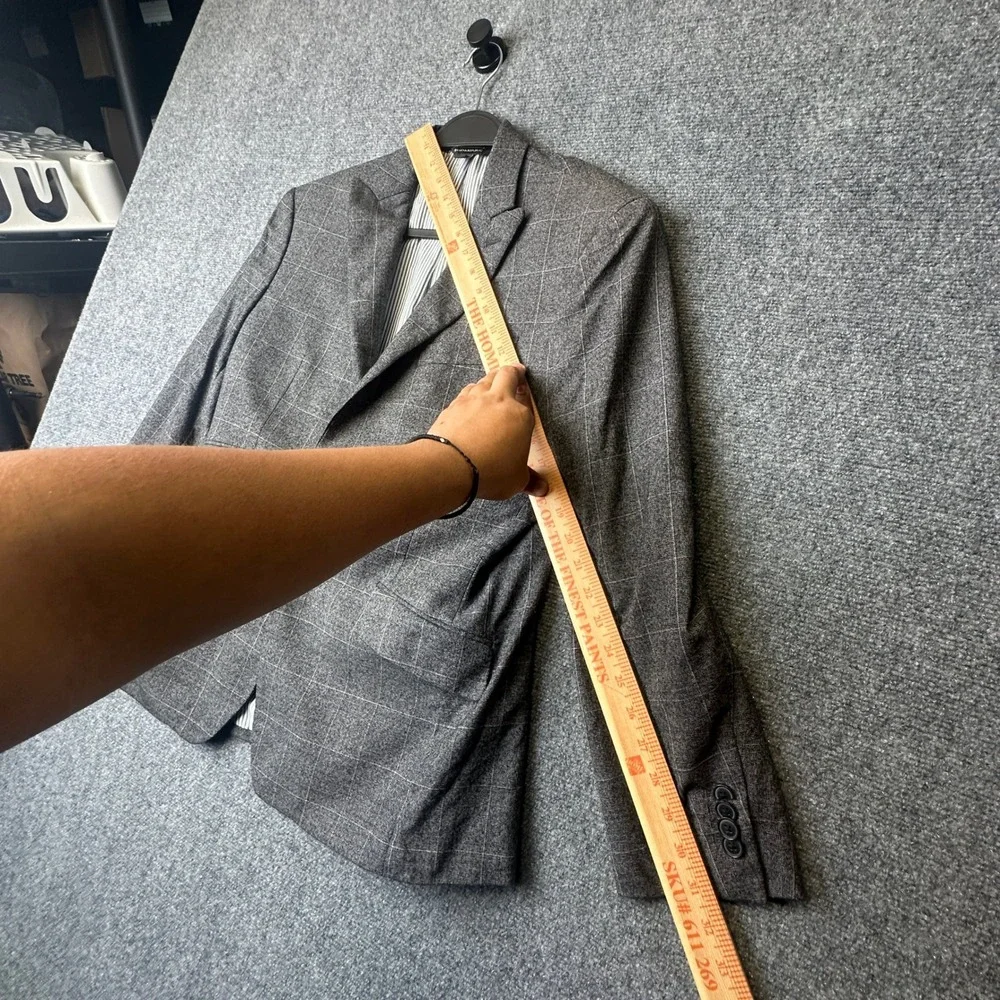 Banana Republic Blazer Mens 38S Gray Windowpane Wool Marzotto Italian Fabric